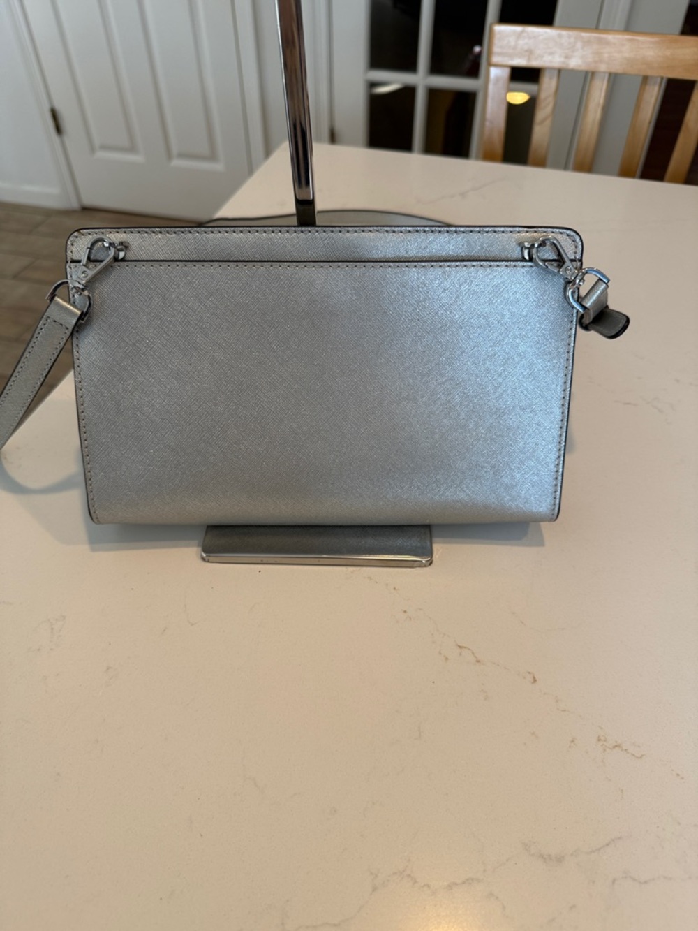 Michael Kors Metallic Silver Saffiano Crossbody Bag - Picture 9 of 11